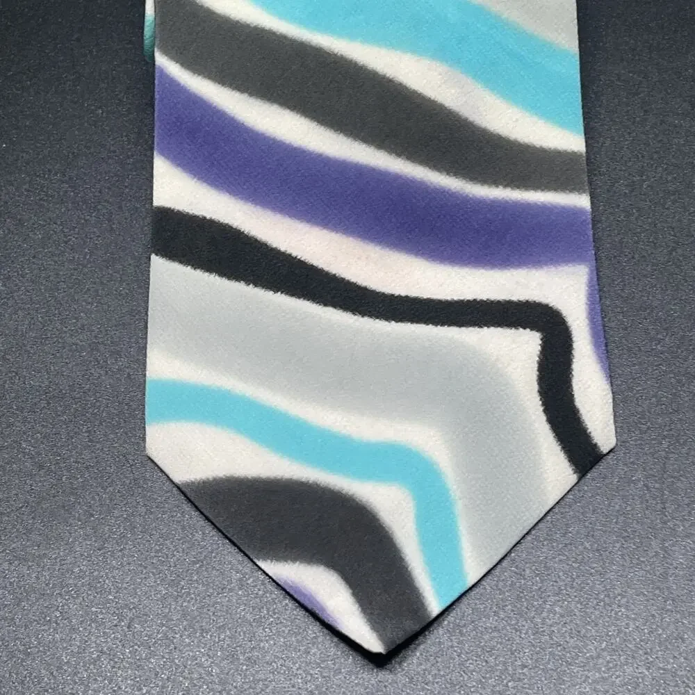 VTG Marienbad Abstract Wavy Necktie Blue Purple Black Designer 3.5” Post Modern